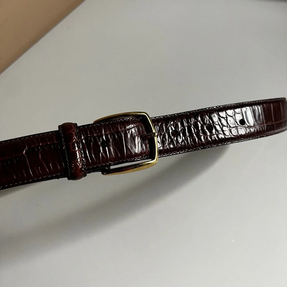 Coach‎ 5903 Mens Mahogany Brown Crocodile Embossed Leather Belt Brass Buckle 36